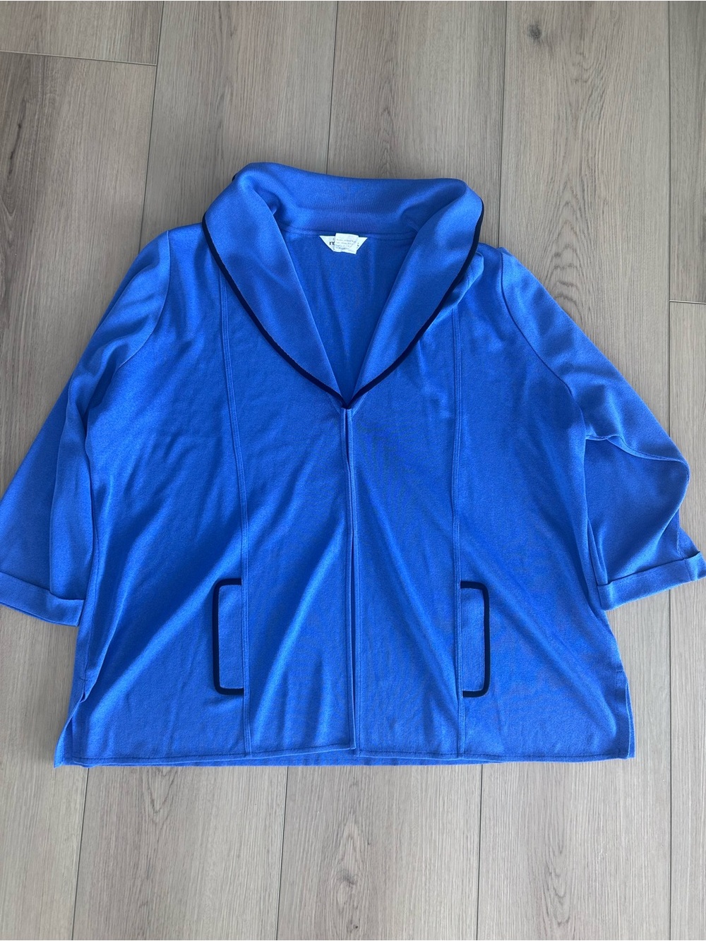 Misook Women’s Royal Blue Open Front Hook Eye Closure Jacket with Contrast Trim